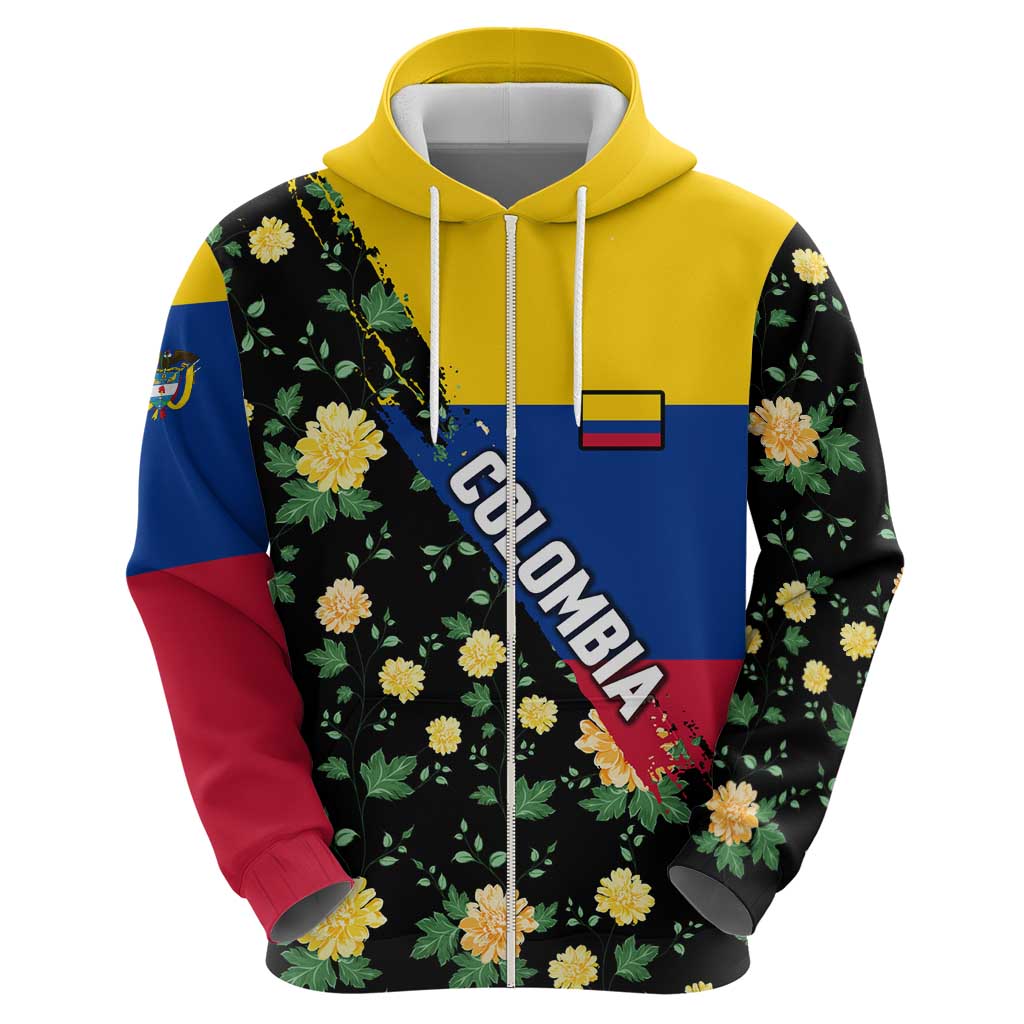 Colombia Yellow Flower Pattern Hoodie with Flag Colors and Floree de Libertad Design - Wonder Print Shop