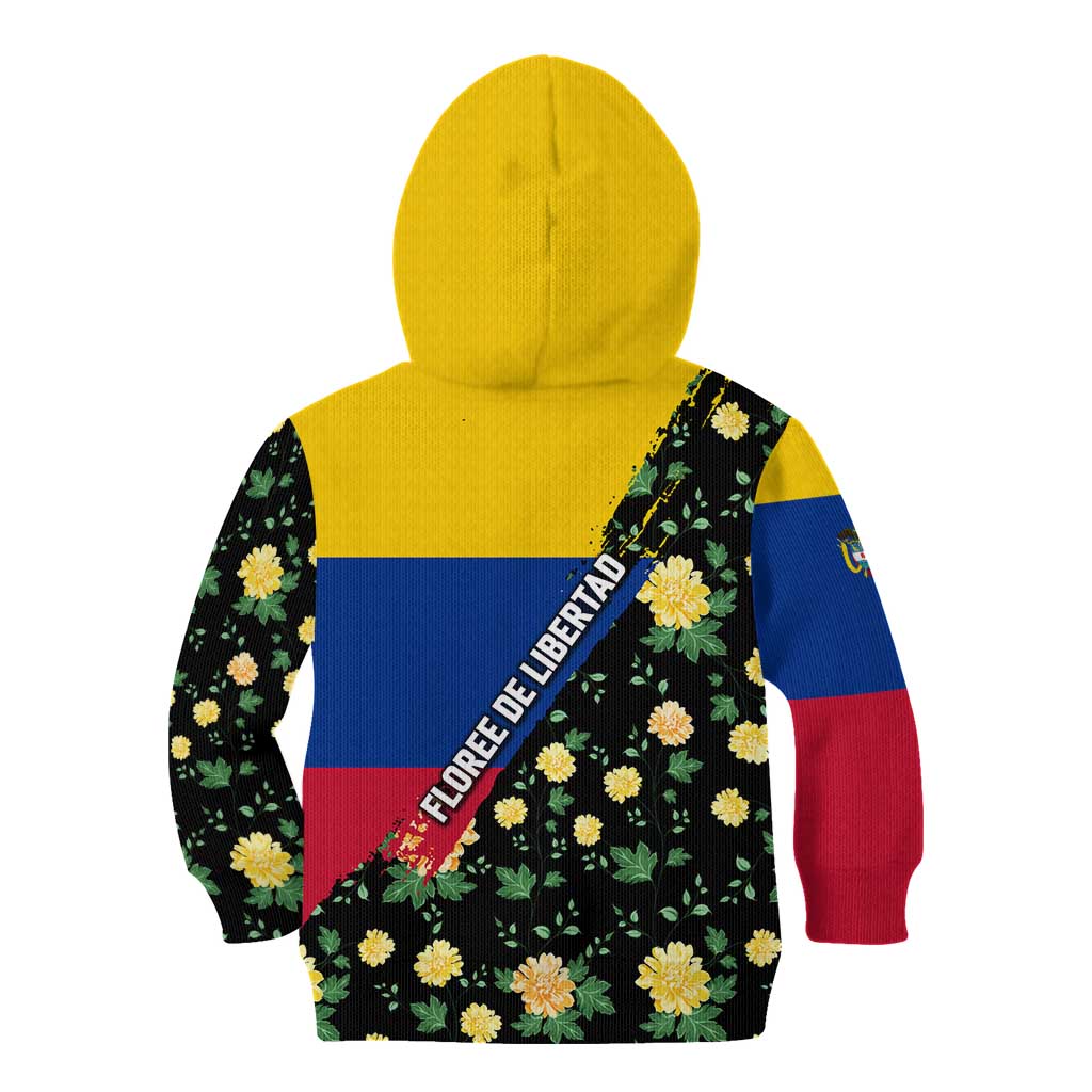 Colombia Yellow Flower Pattern Kid Hoodie with Flag Colors and Floree de Libertad Design - Wonder Print Shop