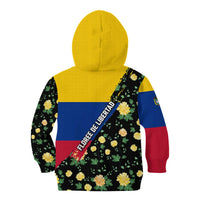 Colombia Yellow Flower Pattern Kid Hoodie with Flag Colors and Floree de Libertad Design - Wonder Print Shop