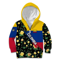 Colombia Yellow Flower Pattern Kid Hoodie with Flag Colors and Floree de Libertad Design - Wonder Print Shop
