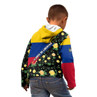 Colombia Yellow Flower Pattern Kid Hoodie with Flag Colors and Floree de Libertad Design - Wonder Print Shop