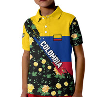 Colombia Yellow Flower Pattern Kid Polo Shirt with Flag Colors and Floree de Libertad Design - Wonder Print Shop