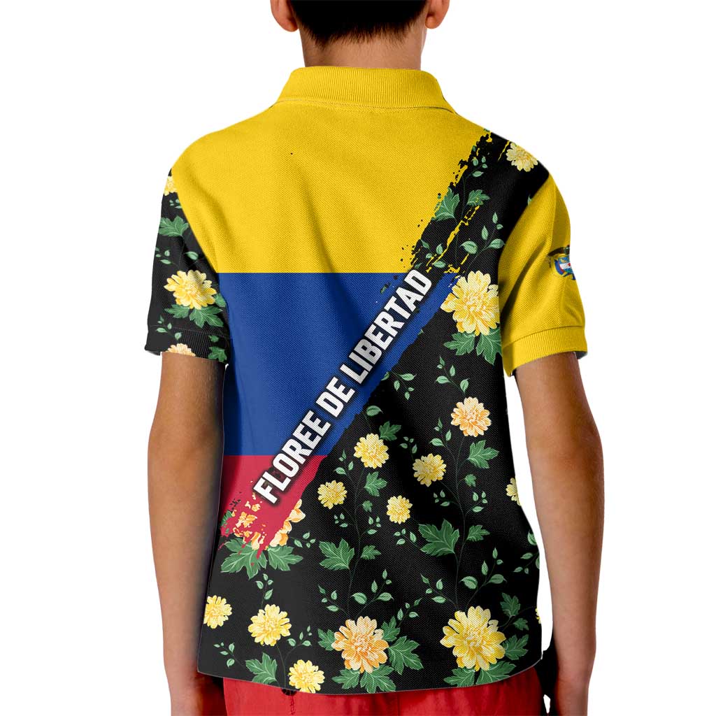 Colombia Yellow Flower Pattern Kid Polo Shirt with Flag Colors and Floree de Libertad Design - Wonder Print Shop