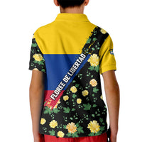 Colombia Yellow Flower Pattern Kid Polo Shirt with Flag Colors and Floree de Libertad Design - Wonder Print Shop
