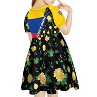 Colombia Yellow Flower Pattern Kid Short Sleeve Dress with Flag Colors and Floree de Libertad Design - Wonder Print Shop