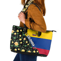 Colombia Yellow Flower Pattern Leather Tote Bag with Flag Colors and Floree de Libertad Design - Wonder Print Shop
