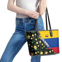 Colombia Yellow Flower Pattern Leather Tote Bag with Flag Colors and Floree de Libertad Design - Wonder Print Shop