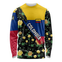 Colombia Yellow Flower Pattern Long Sleeve Shirt with Flag Colors and Floree de Libertad Design - Wonder Print Shop
