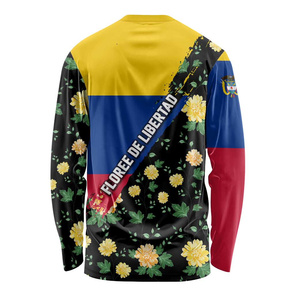 Colombia Yellow Flower Pattern Long Sleeve Shirt with Flag Colors and Floree de Libertad Design - Wonder Print Shop