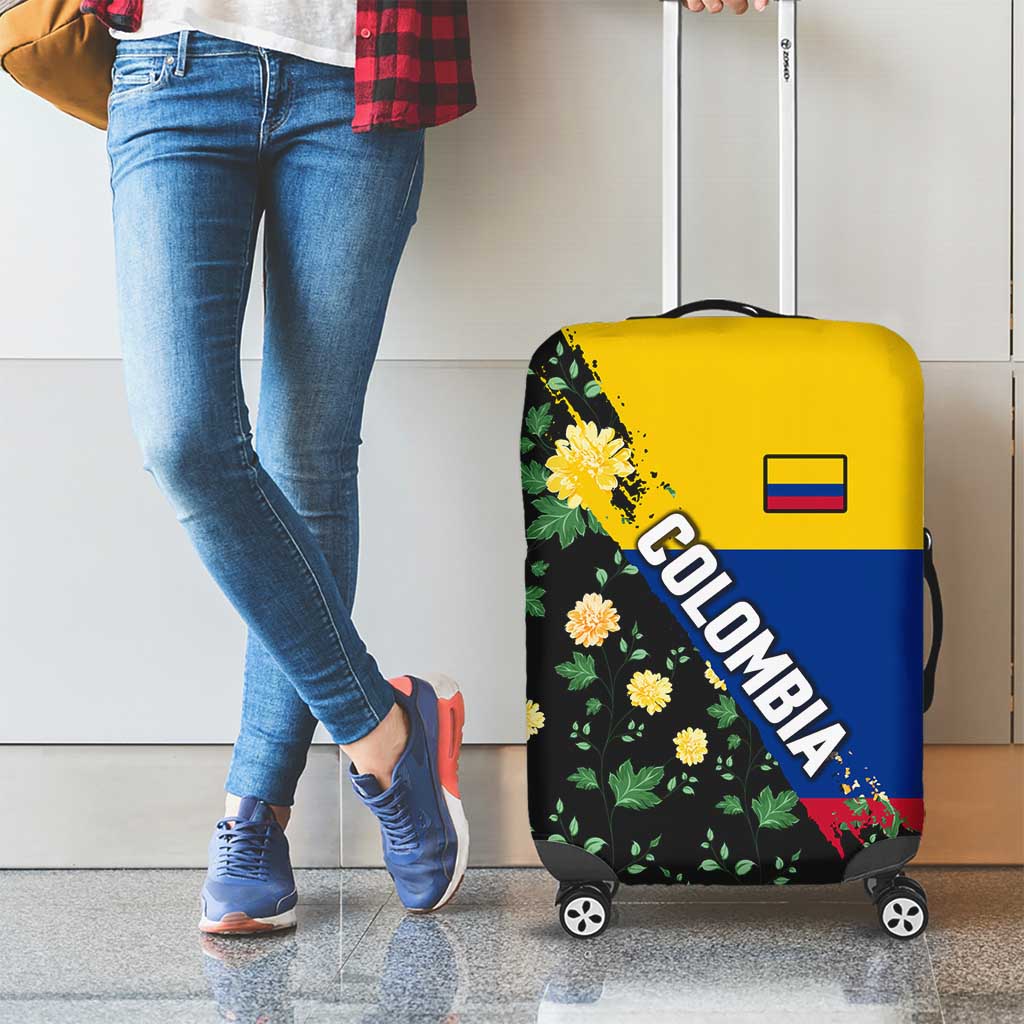 Colombia Yellow Flower Pattern Luggage Cover with Flag Colors and Floree de Libertad Design - Wonder Print Shop