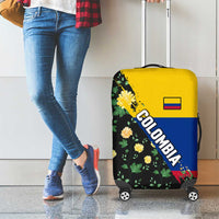 Colombia Yellow Flower Pattern Luggage Cover with Flag Colors and Floree de Libertad Design - Wonder Print Shop