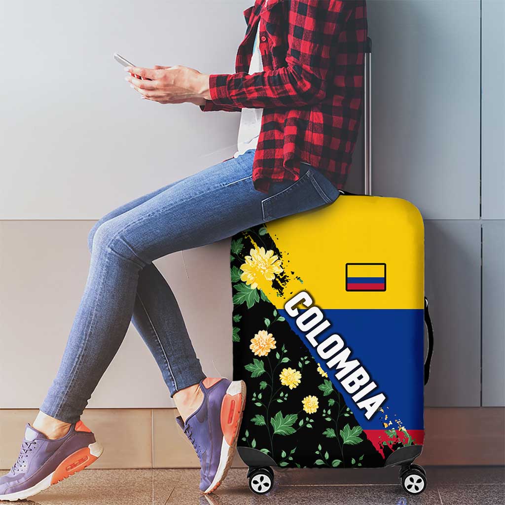 Colombia Yellow Flower Pattern Luggage Cover with Flag Colors and Floree de Libertad Design - Wonder Print Shop
