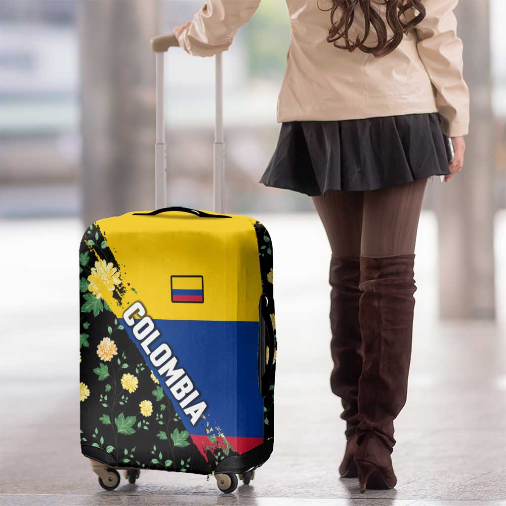 Colombia Yellow Flower Pattern Luggage Cover with Flag Colors and Floree de Libertad Design - Wonder Print Shop