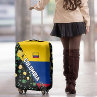Colombia Yellow Flower Pattern Luggage Cover with Flag Colors and Floree de Libertad Design - Wonder Print Shop