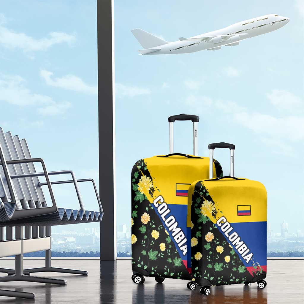 Colombia Yellow Flower Pattern Luggage Cover with Flag Colors and Floree de Libertad Design - Wonder Print Shop