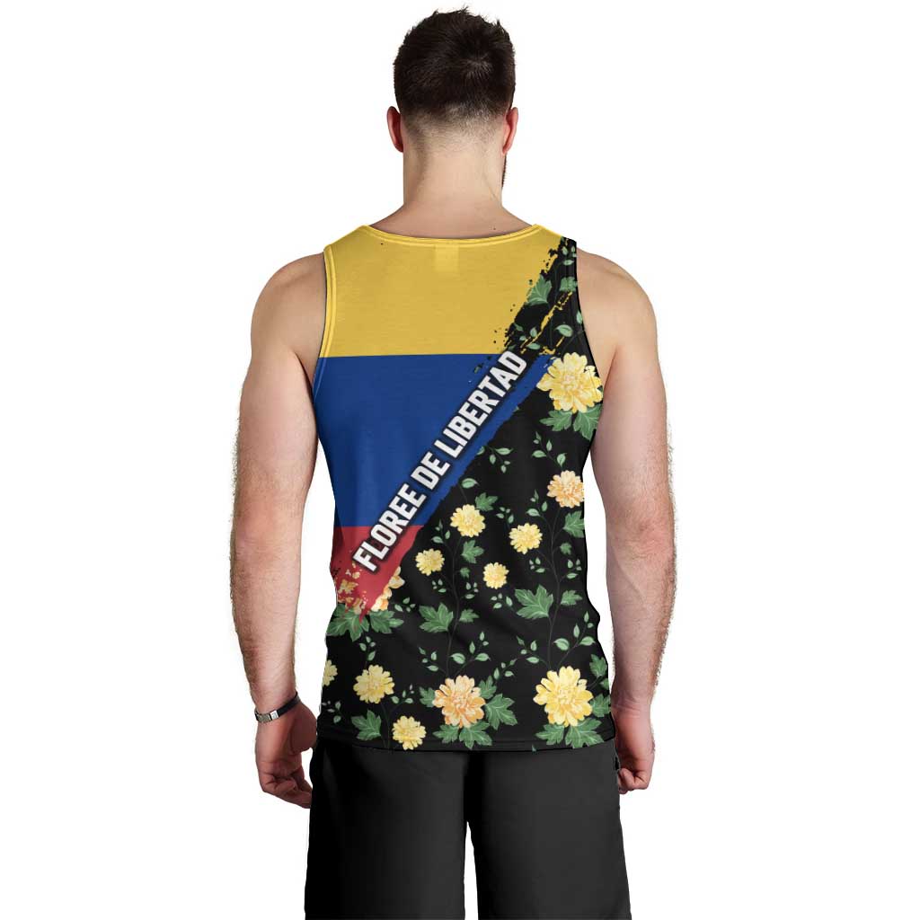 Colombia Yellow Flower Pattern Men Tank Top with Flag Colors and Floree de Libertad Design - Wonder Print Shop