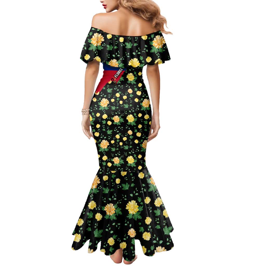 Colombia Yellow Flower Pattern Mermaid Dress with Flag Colors and Floree de Libertad Design - Wonder Print Shop