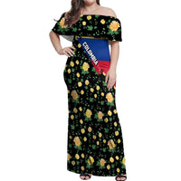 Colombia Yellow Flower Pattern Off Shoulder Maxi Dress with Flag Colors and Floree de Libertad Design - Wonder Print Shop