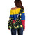 Colombia Yellow Flower Pattern Off Shoulder Sweater with Flag Colors and Floree de Libertad Design - Wonder Print Shop
