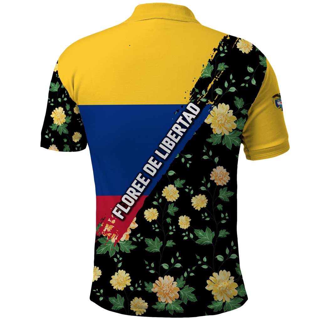 Colombia Yellow Flower Pattern Polo Shirt with Flag Colors and Floree de Libertad Design - Wonder Print Shop
