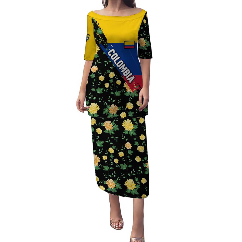 Colombia Yellow Flower Pattern Puletasi with Flag Colors and Floree de Libertad Design - Wonder Print Shop