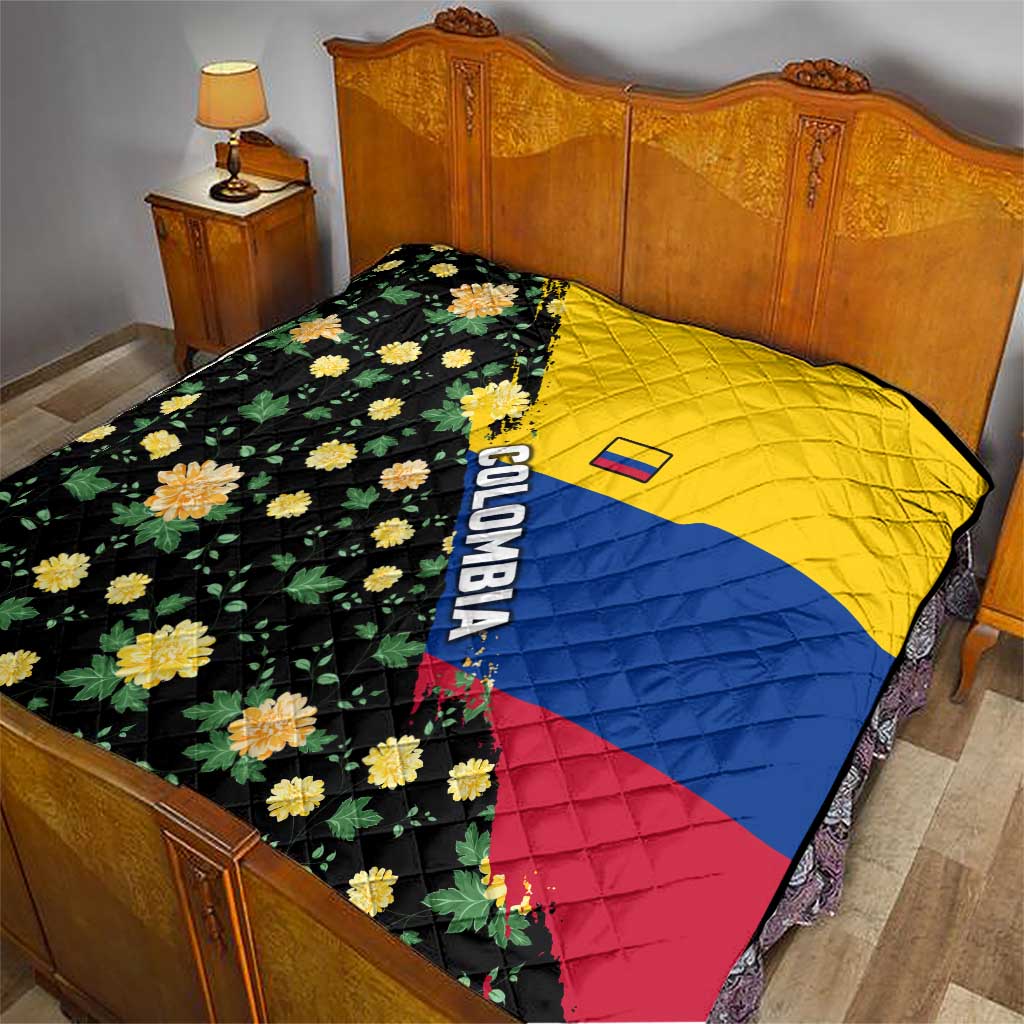 Colombia Yellow Flower Pattern Quilt with Flag Colors and Floree de Libertad Design - Wonder Print Shop