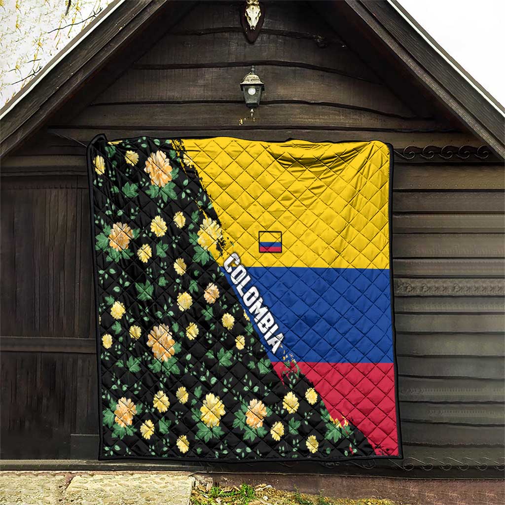Colombia Yellow Flower Pattern Quilt with Flag Colors and Floree de Libertad Design - Wonder Print Shop