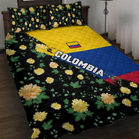 Colombia Yellow Flower Pattern Quilt Bed Set with Flag Colors and Floree de Libertad Design - Wonder Print Shop