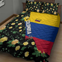 Colombia Yellow Flower Pattern Quilt Bed Set with Flag Colors and Floree de Libertad Design - Wonder Print Shop