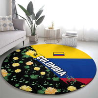 Colombia Yellow Flower Pattern Round Carpet with Flag Colors and Floree de Libertad Design - Wonder Print Shop