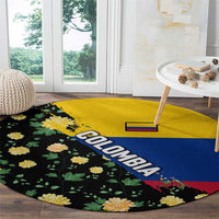 Colombia Yellow Flower Pattern Round Carpet with Flag Colors and Floree de Libertad Design - Wonder Print Shop