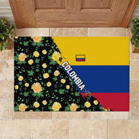 Colombia Yellow Flower Pattern Rubber Doormat with Flag Colors and Floree de Libertad Design - Wonder Print Shop