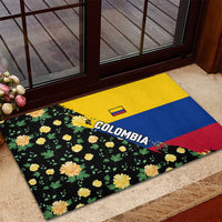 Colombia Yellow Flower Pattern Rubber Doormat with Flag Colors and Floree de Libertad Design - Wonder Print Shop
