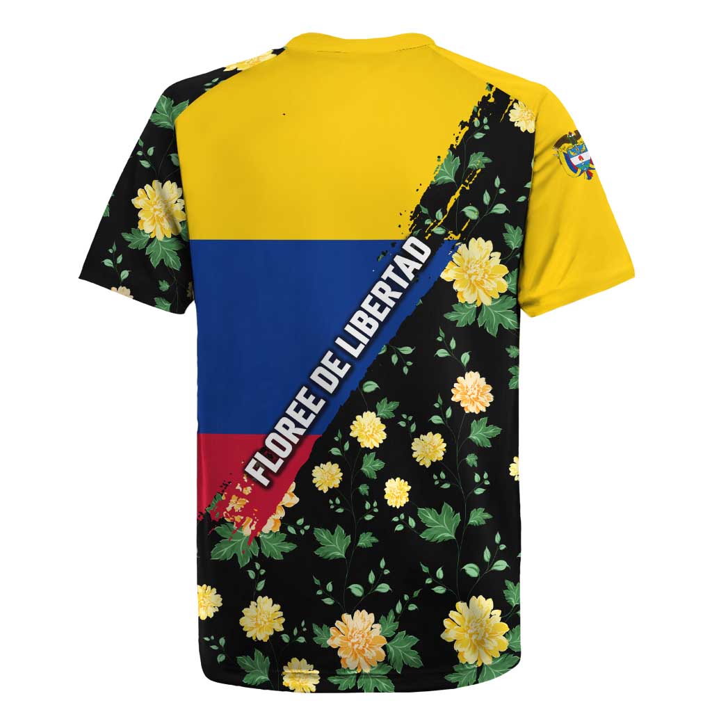 Colombia Yellow Flower Pattern Rugby Jersey with Flag Colors and Floree de Libertad Design - Wonder Print Shop