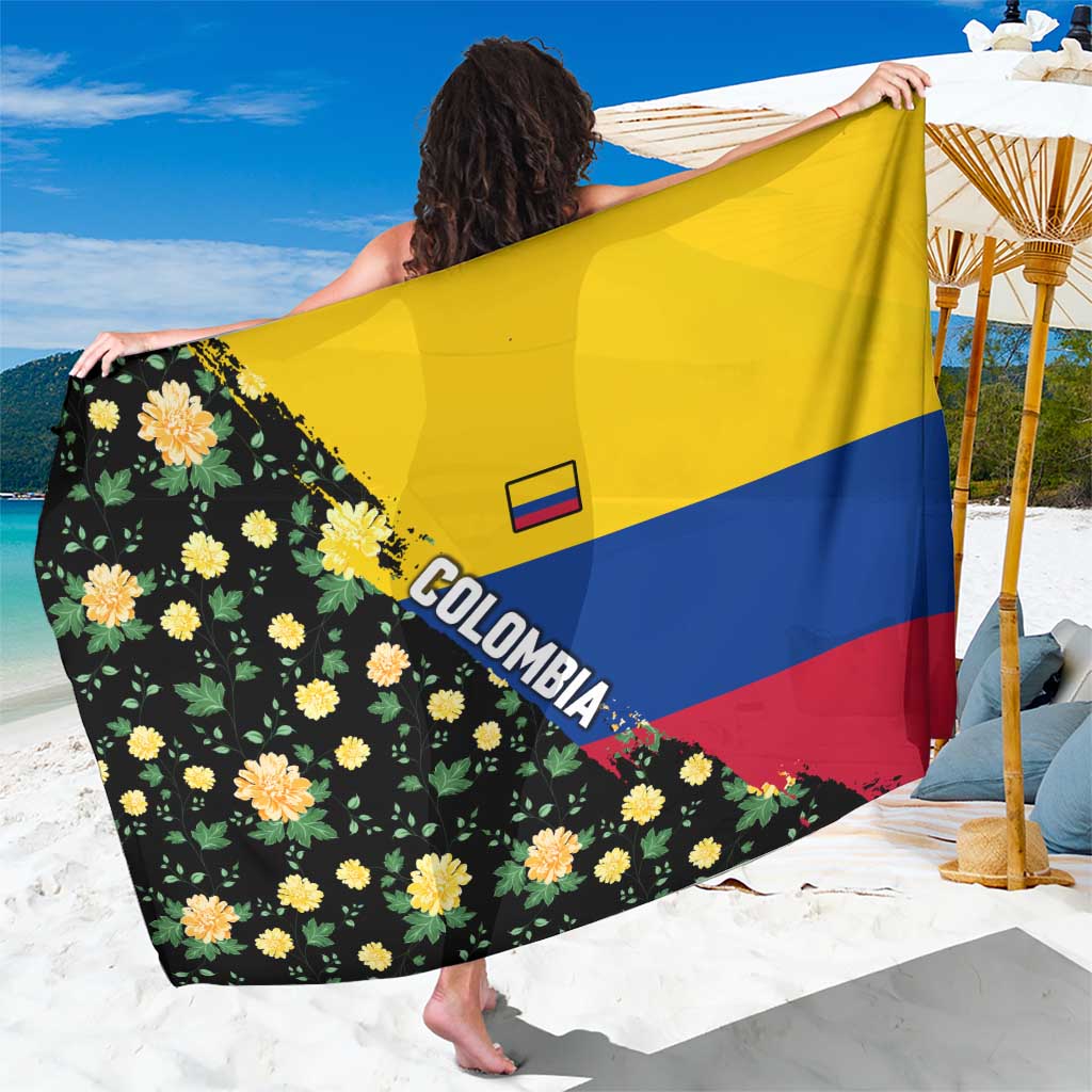 Colombia Yellow Flower Pattern Sarong with Flag Colors and Floree de Libertad Design - Wonder Print Shop