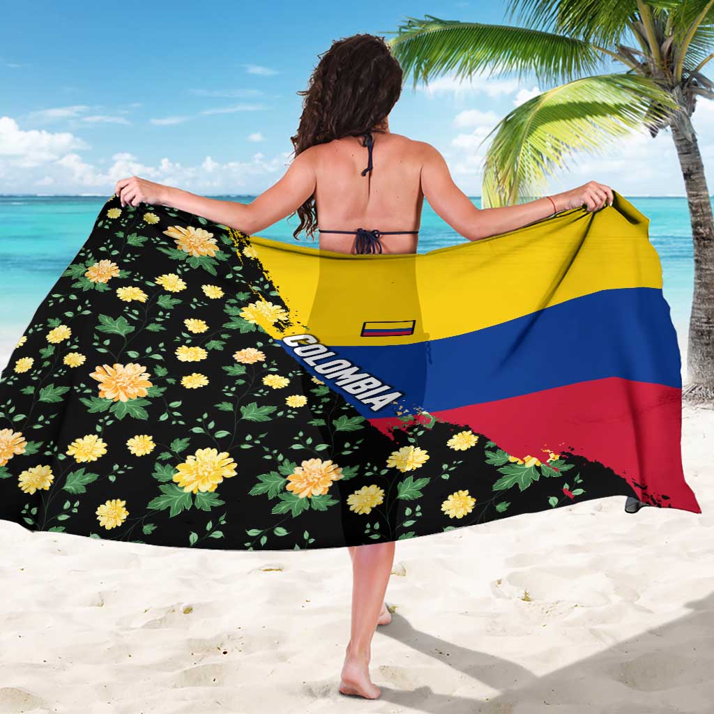 Colombia Yellow Flower Pattern Sarong with Flag Colors and Floree de Libertad Design - Wonder Print Shop