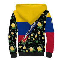 Colombia Yellow Flower Pattern Sherpa Hoodie with Flag Colors and Floree de Libertad Design - Wonder Print Shop