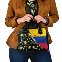 Colombia Yellow Flower Pattern Shoulder Handbag with Flag Colors and Floree de Libertad Design - Wonder Print Shop