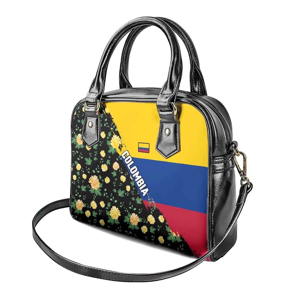 Colombia Yellow Flower Pattern Shoulder Handbag with Flag Colors and Floree de Libertad Design - Wonder Print Shop