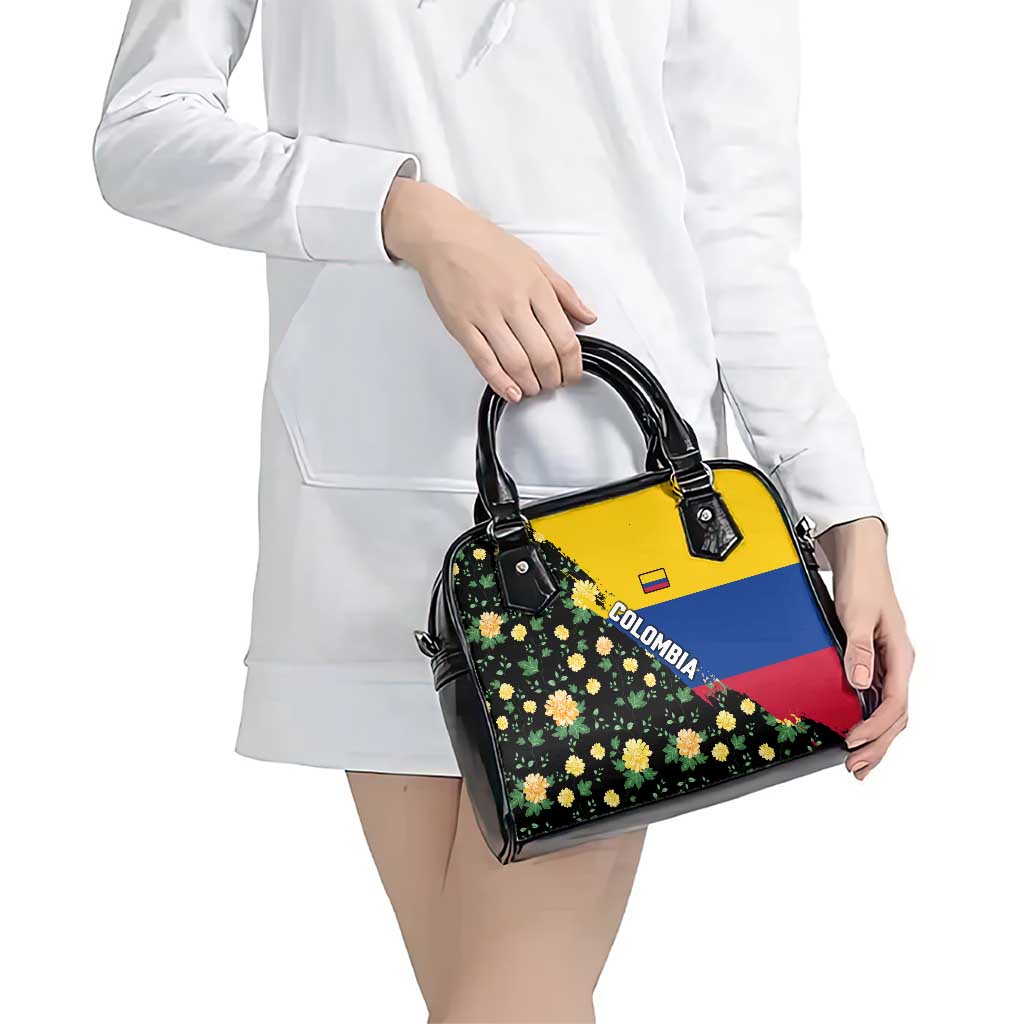 Colombia Yellow Flower Pattern Shoulder Handbag with Flag Colors and Floree de Libertad Design - Wonder Print Shop
