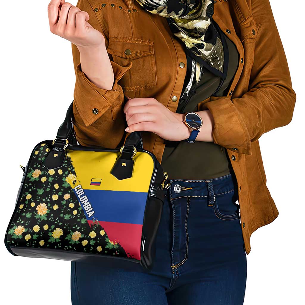 Colombia Yellow Flower Pattern Shoulder Handbag with Flag Colors and Floree de Libertad Design - Wonder Print Shop