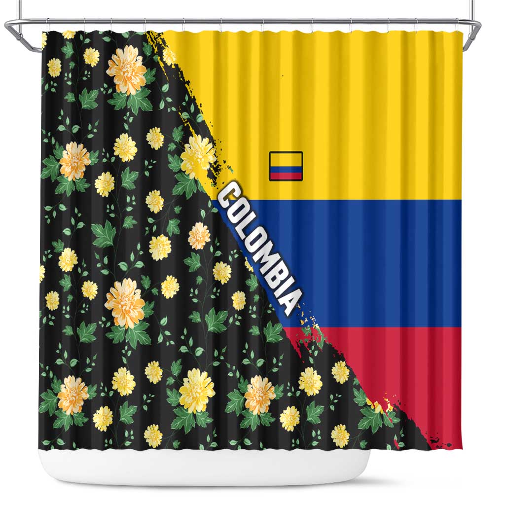Colombia Yellow Flower Pattern Shower Curtain with Flag Colors and Floree de Libertad Design - Wonder Print Shop