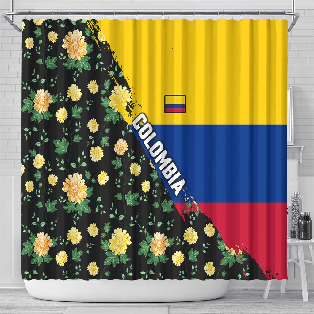 Colombia Yellow Flower Pattern Shower Curtain with Flag Colors and Floree de Libertad Design - Wonder Print Shop
