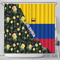Colombia Yellow Flower Pattern Shower Curtain with Flag Colors and Floree de Libertad Design - Wonder Print Shop