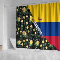Colombia Yellow Flower Pattern Shower Curtain with Flag Colors and Floree de Libertad Design - Wonder Print Shop