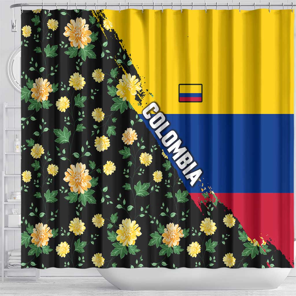 Colombia Yellow Flower Pattern Shower Curtain with Flag Colors and Floree de Libertad Design - Wonder Print Shop
