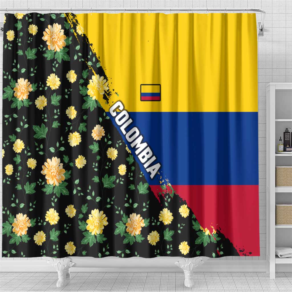 Colombia Yellow Flower Pattern Shower Curtain with Flag Colors and Floree de Libertad Design - Wonder Print Shop