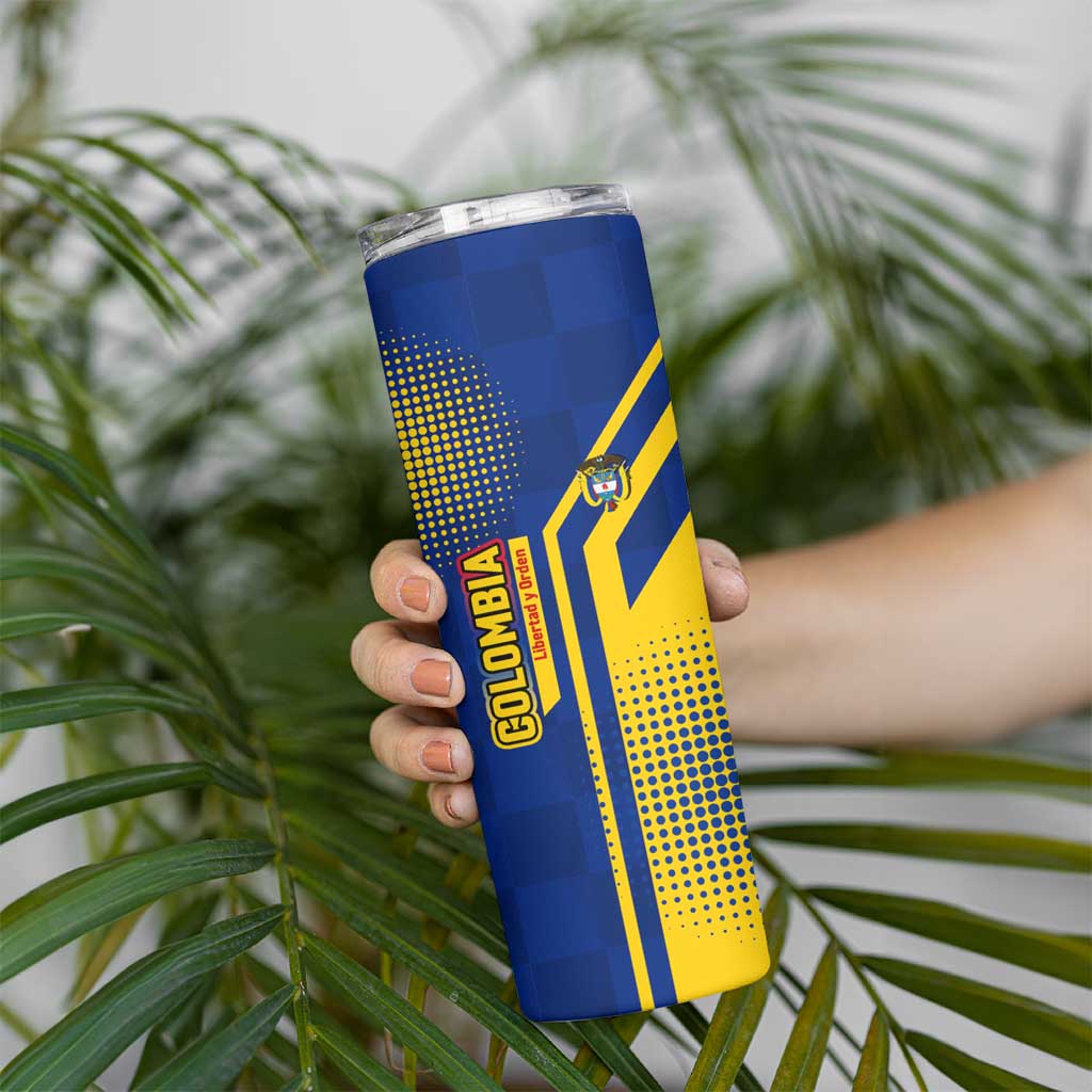 Colombia Yellow Flower Pattern Skinny Tumbler with Flag Colors and Floree de Libertad Design - Wonder Print Shop