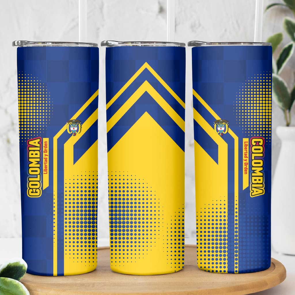 Colombia Yellow Flower Pattern Skinny Tumbler with Flag Colors and Floree de Libertad Design - Wonder Print Shop