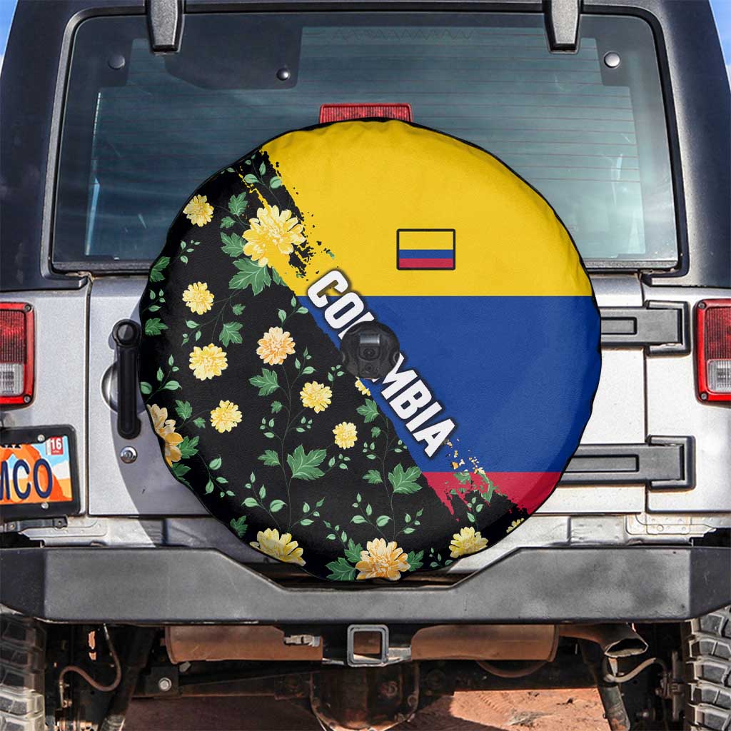 Colombia Yellow Flower Pattern Spare Tire Cover with Flag Colors and Floree de Libertad Design - Wonder Print Shop